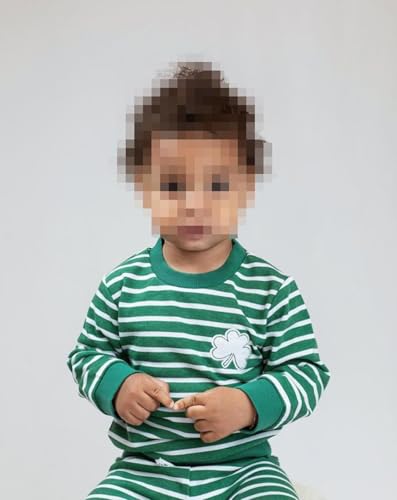 Karuedoo Infant Toddler Baby Boy Girl St. Patrick's Day Outfit Clover Embroidery Striped Long Sleeve Sweatshirt and Pants Set (Green, 18-24 Months) - Image 3