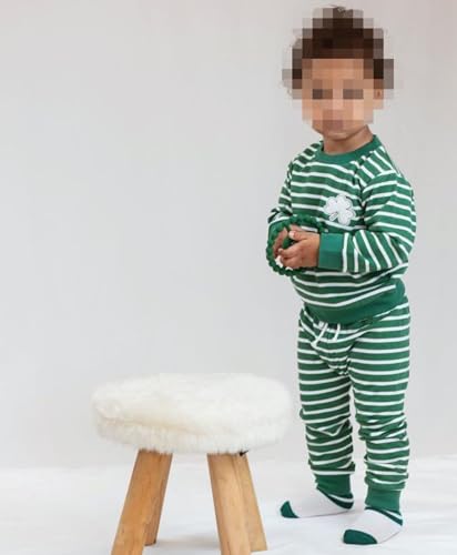 Karuedoo Infant Toddler Baby Boy Girl St. Patrick's Day Outfit Clover Embroidery Striped Long Sleeve Sweatshirt and Pants Set (Green, 18-24 Months) - Image 2