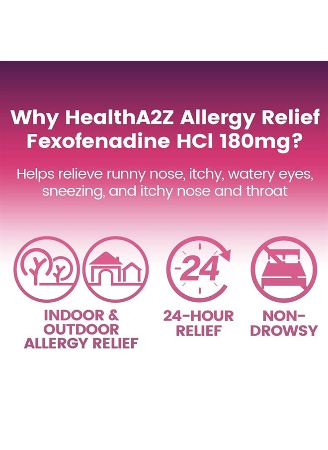 HealthA2Z Fexofenadine Hydrochloride 180mg, Antihistamine for Allergy Relief, Non-Drowsy, 24-Hour Antihistamine for Allergy Relief (30 Count (Pack of 1))  - Image 4