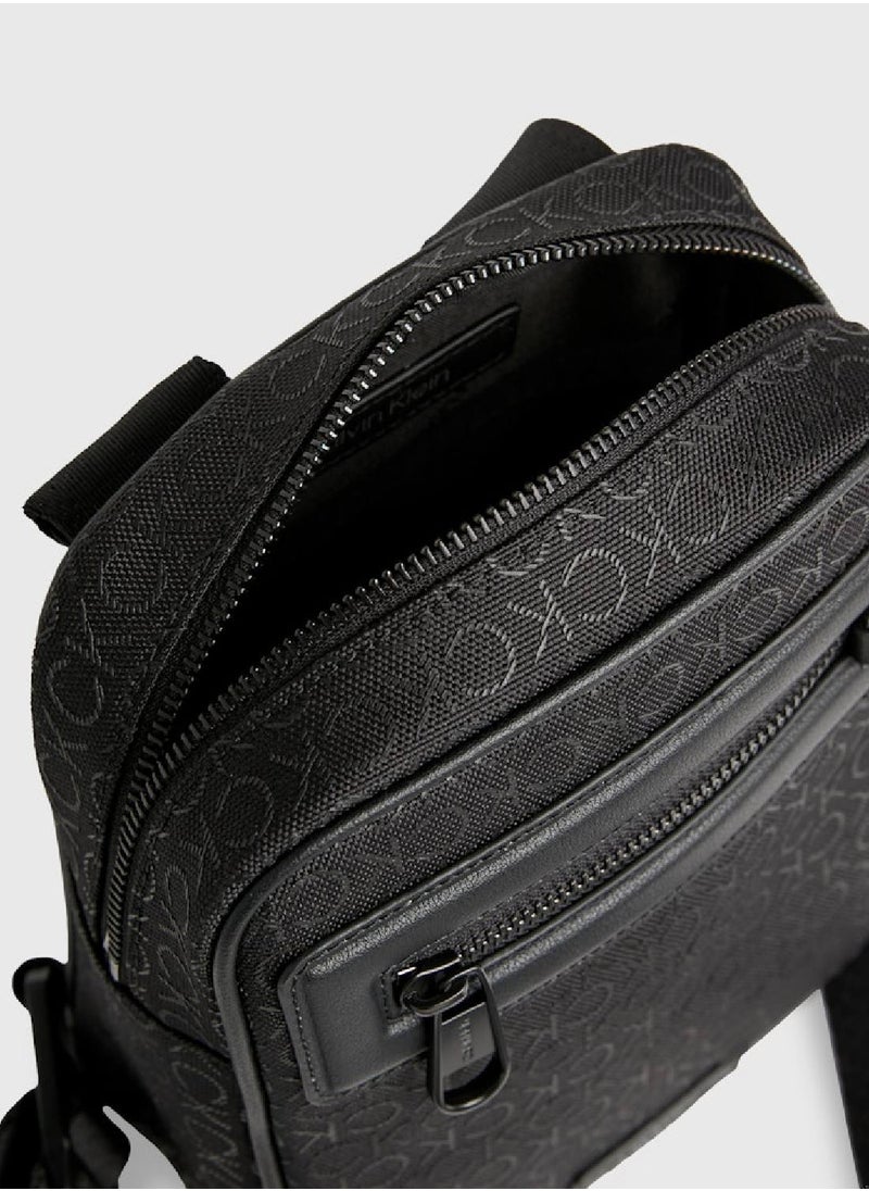 CALVIN KLEIN - Men's Small Convertible Logo Reporter Bag -  logo jacquard recycled polyester exterior, Black - Image 1
