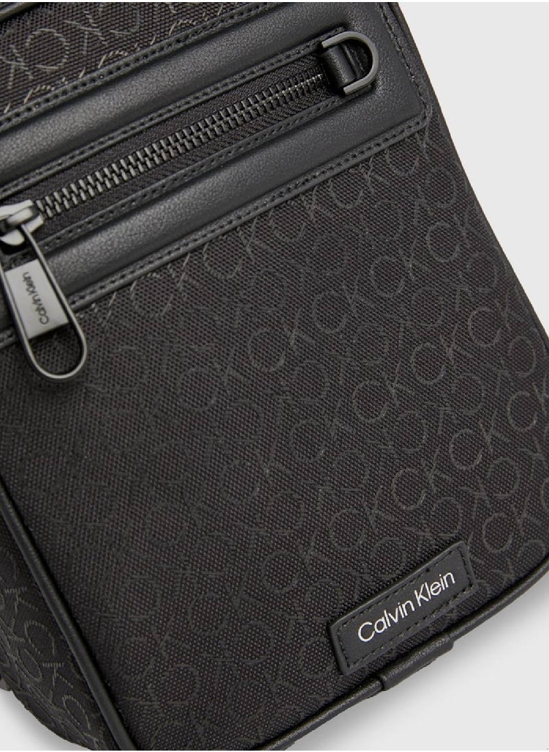 CALVIN KLEIN - Men's Small Convertible Logo Reporter Bag -  logo jacquard recycled polyester exterior, Black - Image 1