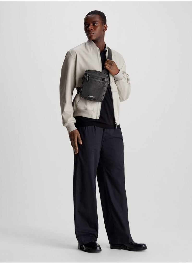 CALVIN KLEIN - Men's Small Convertible Logo Reporter Bag -  logo jacquard recycled polyester exterior, Black - Image 1