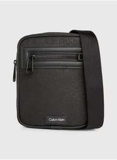 Men's Small Convertible Logo Reporter Bag -  logo jacquard recycled polyester exterior, Black