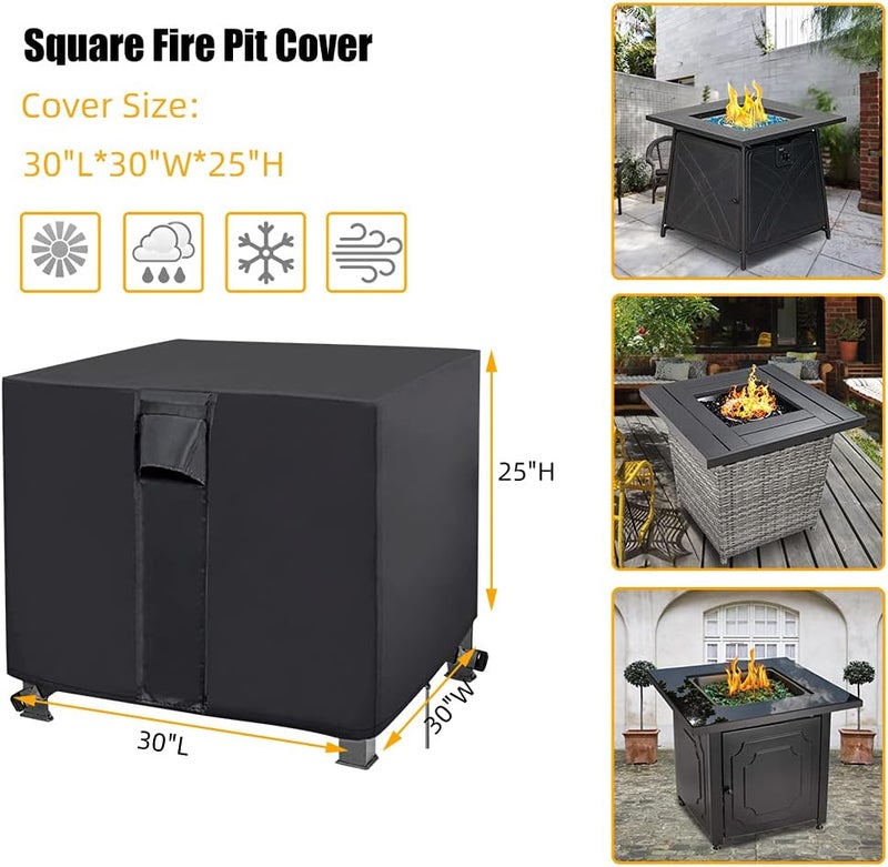 YUZ Fire Pit Table Cover Square 30 x 30 x 25 inch, Waterproof Fire Table Cover Square Anti-UV Heavy Duty Patio Gas Firepit Furniture Table Covers with Air Vent and Handle Firepits 30x30 - Image 3