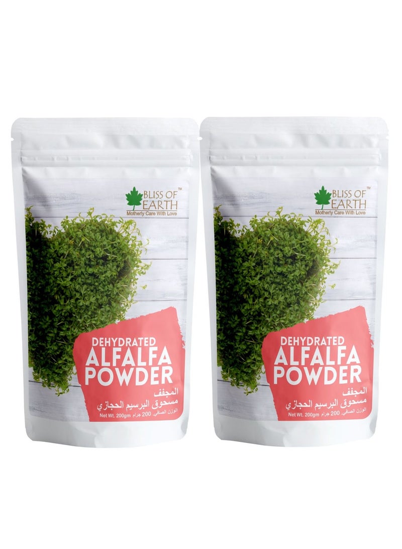 BLISS OF EARTH 7.05 oz Alfalfa Powder Organic Power House of Vitamin, Minerals & Antioxidants Great for Energy Drink, Green Smoothie & Beverage 200GM Pack of 2 - Image 1