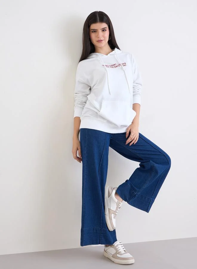 Styli Styli White Oversized Slogan Print Hoodie