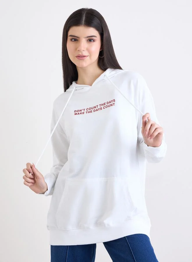 Styli Styli White Oversized Slogan Print Hoodie