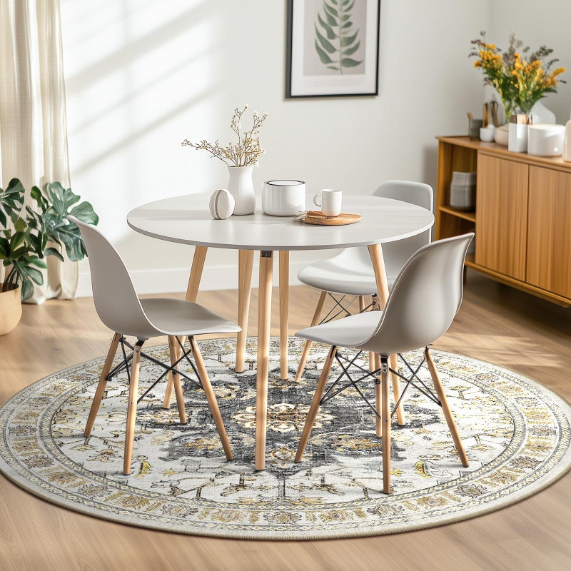 Bestsweetie 4ft Round Rugs Round Round Ruck Non-Slip No Pile Round Rugs 4 Ft Boho Round Rugs لغرفة المعيشة 4 أقدام جولة جولة السجاد لغرفة النوم المطبخ الرمادي البني - Image 2