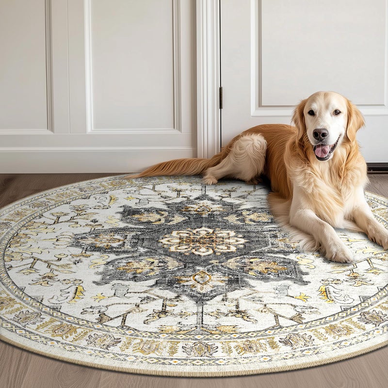 Bestsweetie 4ft Round Rugs Round Round Ruck Non-Slip No Pile Round Rugs 4 Ft Boho Round Rugs لغرفة المعيشة 4 أقدام جولة جولة السجاد لغرفة النوم المطبخ الرمادي البني - Image 4