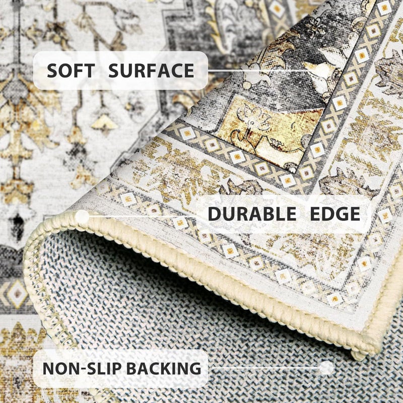 Bestsweetie 4ft Round Rugs Round Round Ruck Non-Slip No Pile Round Rugs 4 Ft Boho Round Rugs لغرفة المعيشة 4 أقدام جولة جولة السجاد لغرفة النوم المطبخ الرمادي البني - Image 3
