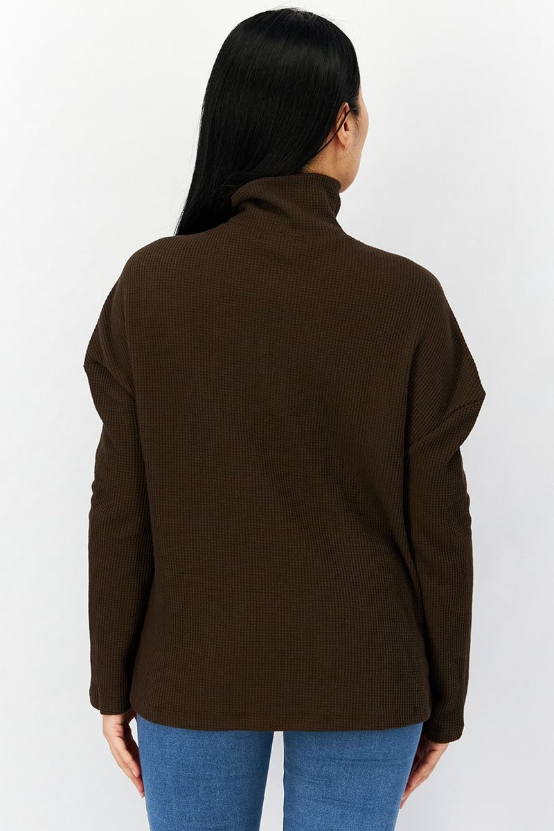 N:Philanthropy Women Mock Neckline Textured Pullovers, Chocolate  - Image 4