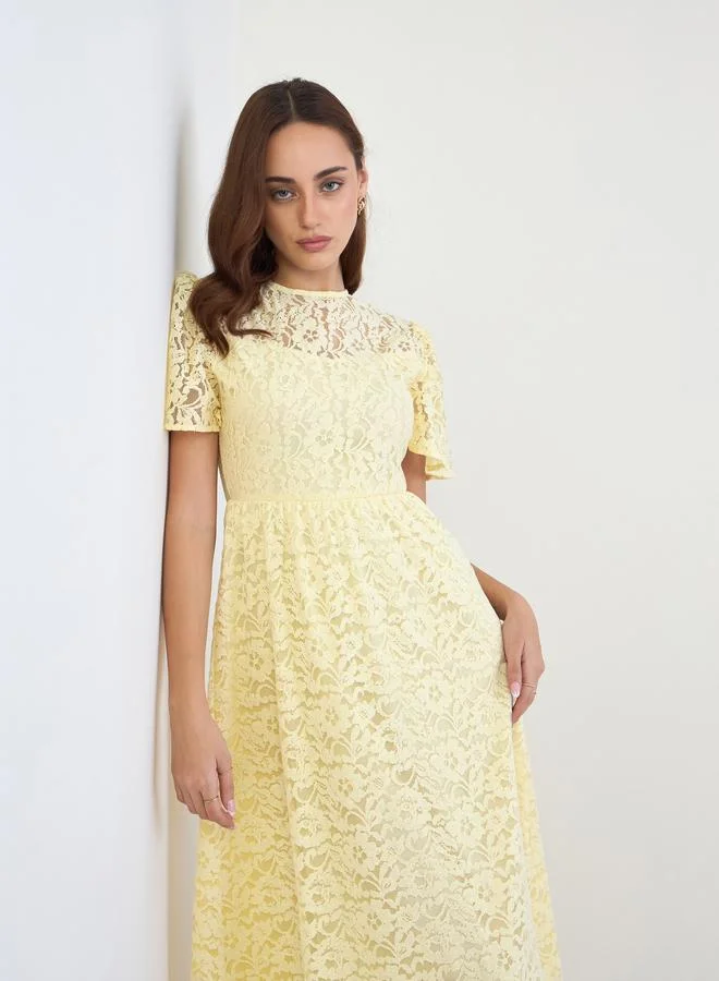 ستايلي فستان ميدي دانتيل قصة واسعة