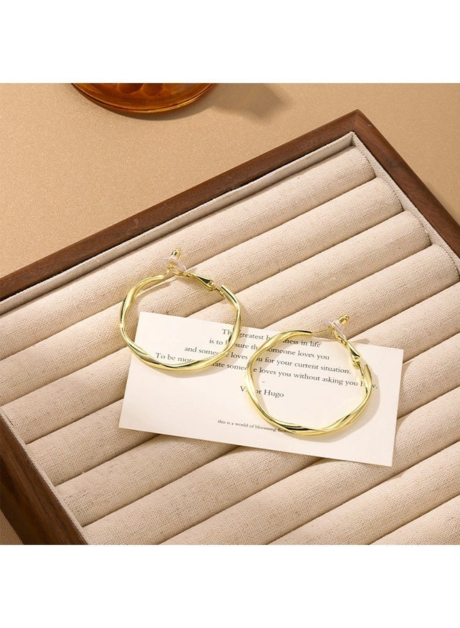Gold Plated Women's Twisted Texture Hoop Earrings Elegant Modern Versatile for Daily & Special Occasions - Image 5