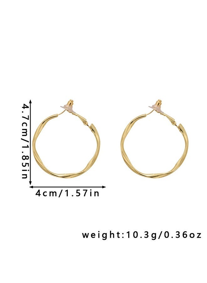 Gold Plated Women's Twisted Texture Hoop Earrings Elegant Modern Versatile for Daily & Special Occasions - Image 4