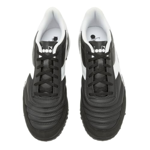 Diadora Calcetto LT Turf Soccer Shoes - Full Grain Leather, Enhanced Cushioning, Anti-Wear Rubber, Synthetic Turf, Optimal Traction and Stability, Black/White/White, 6 UK - Image 2