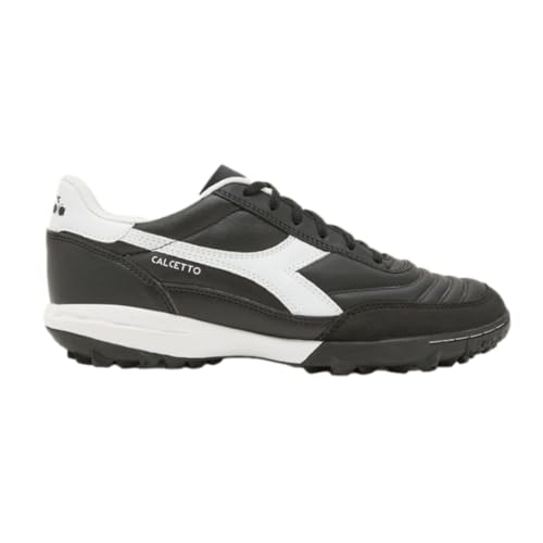 Diadora Calcetto LT Turf Soccer Shoes - Full Grain Leather, Enhanced Cushioning, Anti-Wear Rubber, Synthetic Turf, Optimal Traction and Stability, Black/White/White, 6 UK - Image 1