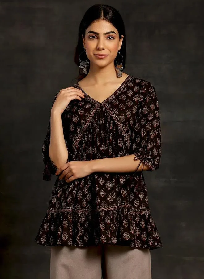 Libas  Black Printed Cotton A-Line Kurti for Women | Best Price UAE