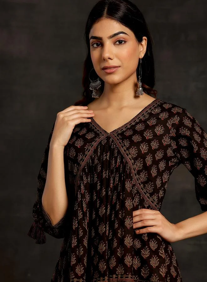 Libas  Black Printed Cotton A-Line Kurti for Women | Best Price UAE