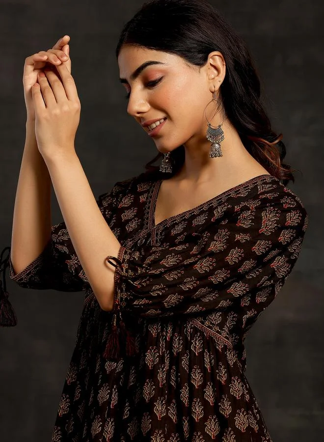 Libas  Black Printed Cotton A-Line Kurti for Women | Best Price UAE