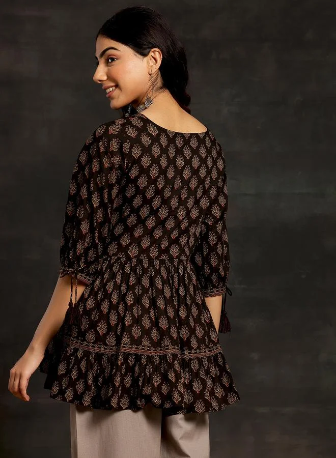 Libas  Black Printed Cotton A-Line Kurti for Women | Best Price UAE