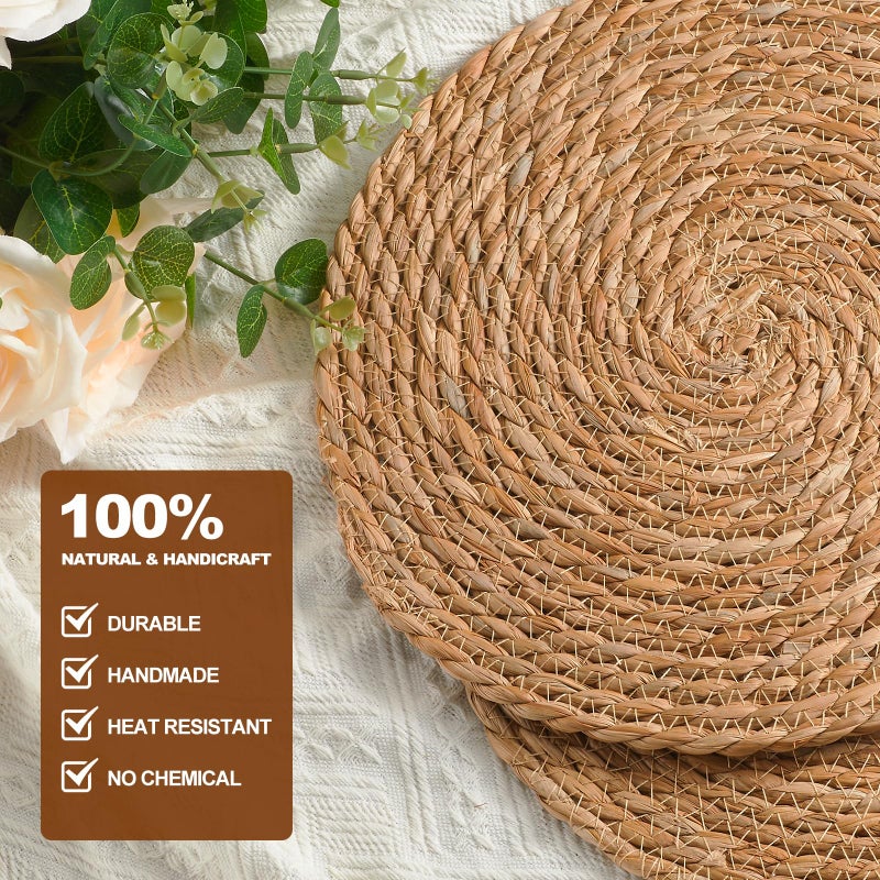 Dimpola Round Woven Placemats - Boho Rattan Placemats Natural Water Hyacinth Farmhouse Weave Place Mats, Rustic Braided Wicker Table Mats for Dining Table,Home,Wedding (12 inch Set of 6) - Image 4