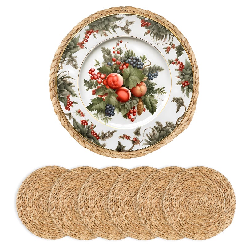Dimpola Round Woven Placemats - Boho Rattan Placemats Natural Water Hyacinth Farmhouse Weave Place Mats, Rustic Braided Wicker Table Mats for Dining Table,Home,Wedding (12 inch Set of 6) - Image 1