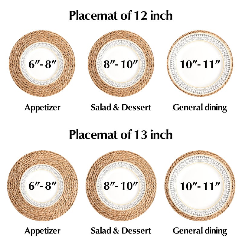 Dimpola Round Woven Placemats - Boho Rattan Placemats Natural Water Hyacinth Farmhouse Weave Place Mats, Rustic Braided Wicker Table Mats for Dining Table,Home,Wedding (12 inch Set of 6) - Image 3