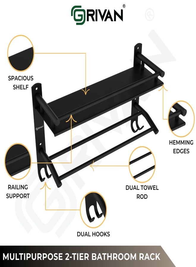 GRIVAN Stainless Steel Bathroom Shelf Rack Stand with Dual Towel Rod | Multipurpose Bathroom Accessories Set (Black Matte) - Image 3