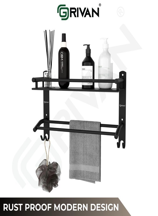 GRIVAN Stainless Steel Bathroom Shelf Rack Stand with Dual Towel Rod | Multipurpose Bathroom Accessories Set (Black Matte) - Image 5