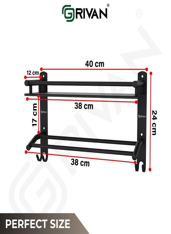 GRIVAN Stainless Steel Bathroom Shelf Rack Stand with Dual Towel Rod | Multipurpose Bathroom Accessories Set (Black Matte) - Image 2