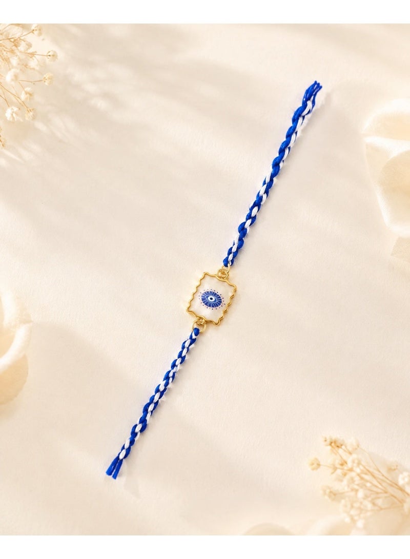 Blue & White Braided Evil Eye Rakhi Bracelet for Brother