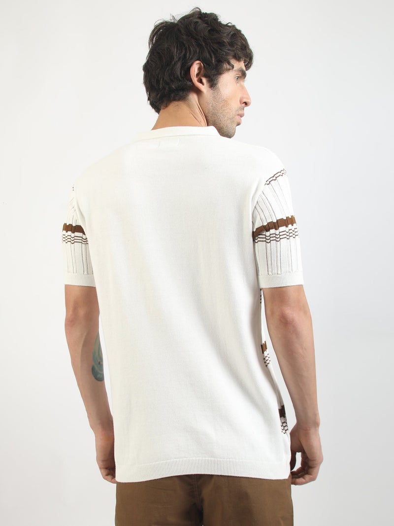 Maniac Mens printed half slevee round neck green & white cotton t-shirt - Image 5