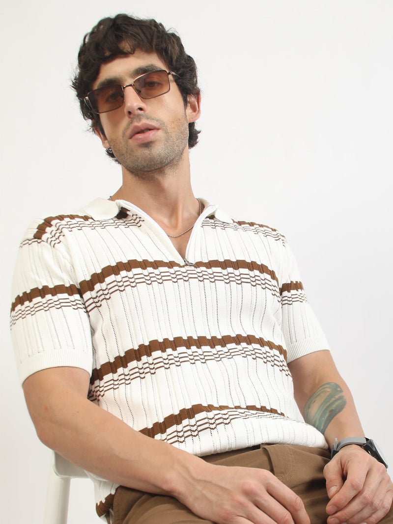 Maniac Mens printed half slevee round neck green & white cotton t-shirt - Image 2