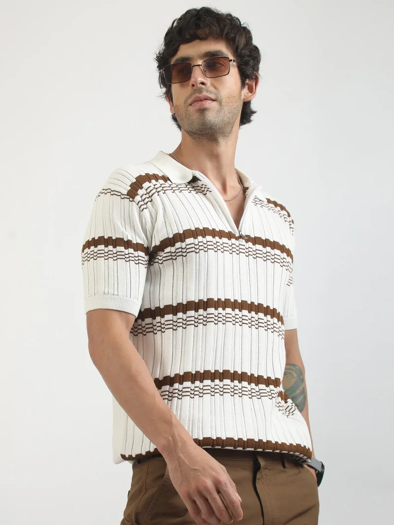 مانياك Maniac Mens Printed Half Slevee Round Neck Green & White Cotton T-Shirt
