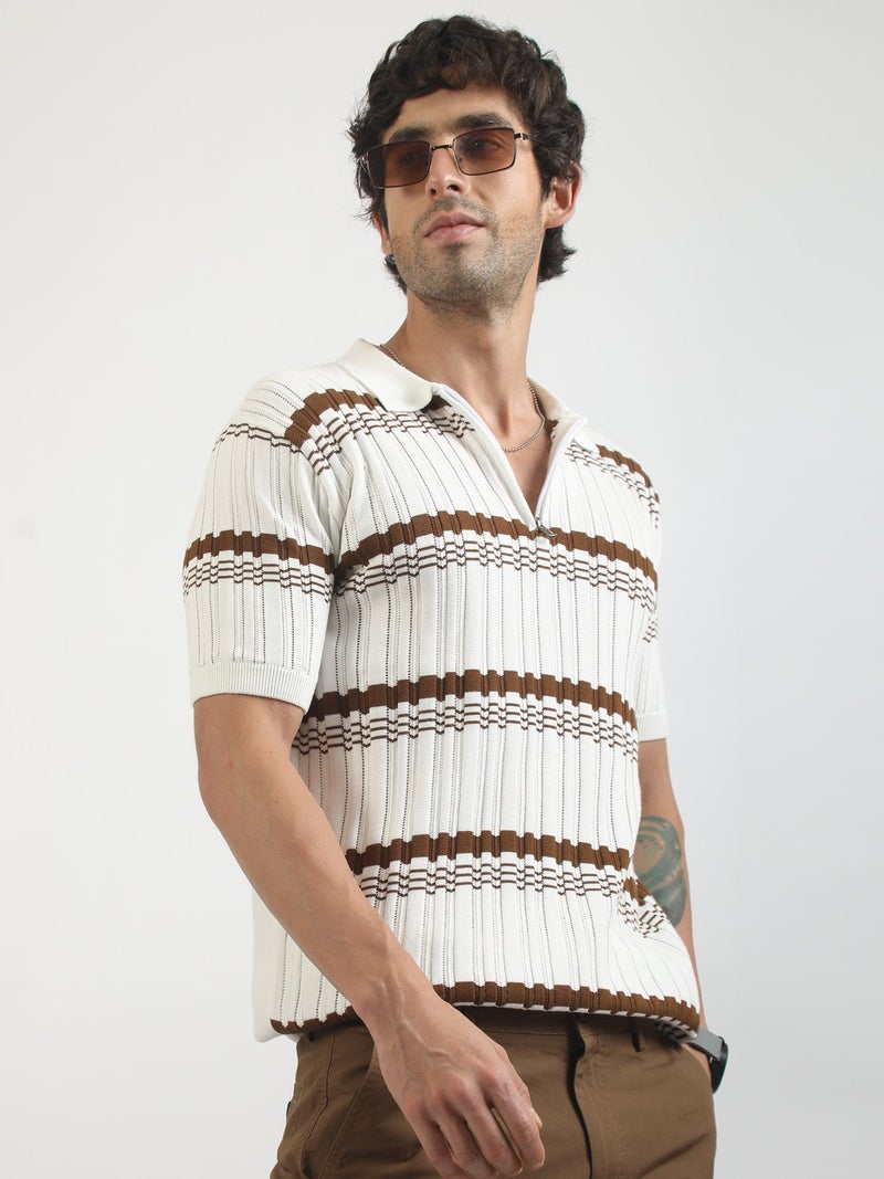 Maniac Mens printed half slevee round neck green & white cotton t-shirt - Image 1