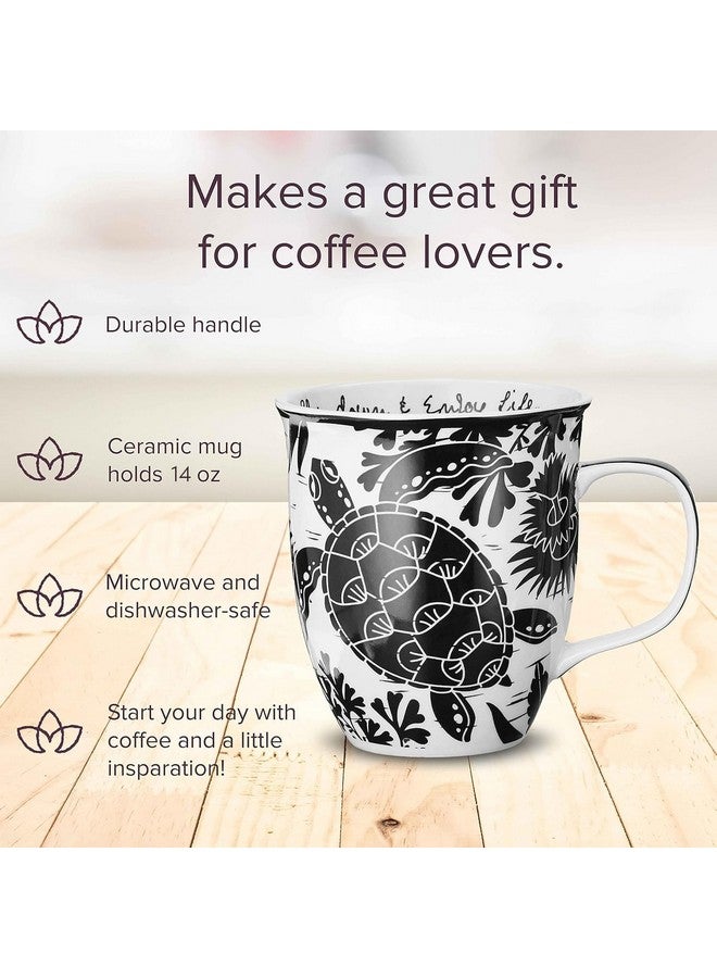 Karma Gifts 16 oz Black and White Boho Mug Sea Turtle - Cute Coffee and Tea Mug - Ceramic Coffee Mugs for Women and Men, 1 Count (Pack of 1) - Image 2