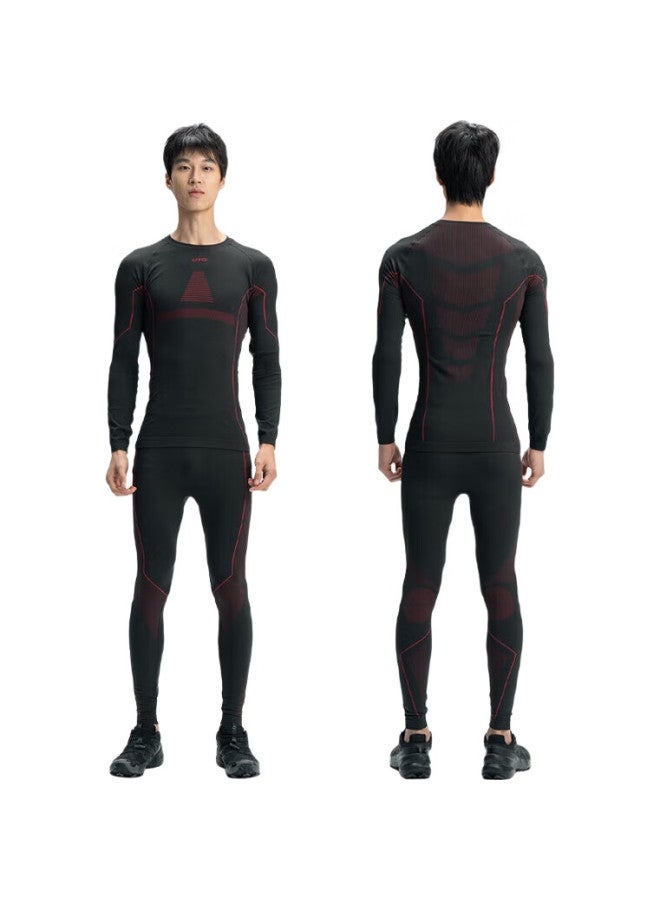 UTO Quick-Dry Compression Base Layer For Men, Functional Underwear For Skiing, Hiking, Outdoor Sports, Warm Set, Black Wine Red, Size L - Image 3