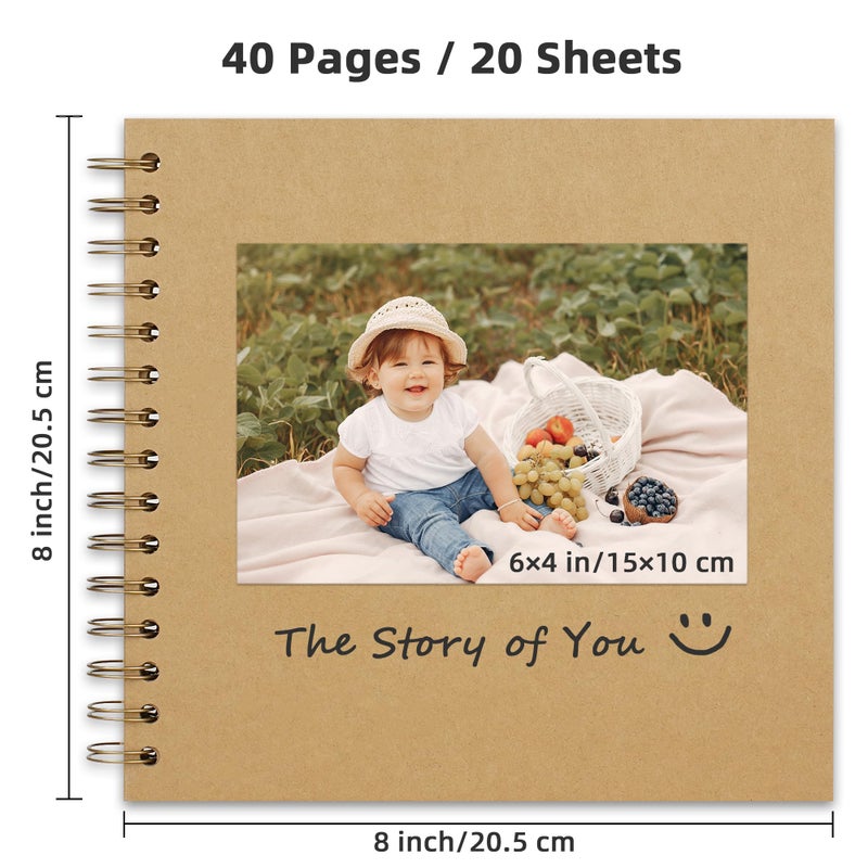 Yopih 8 x 8 Inch DIY Scrapbook Photo Album Hardcover Kraft Blank Page Acid-Free 40 Pages (20 Sheets) Memory Book for Wedding Anniversaries Family Baby Memories Small Scrapbooking Projects, Yellow - Image 2