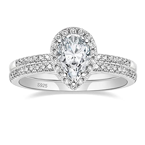 EAMTI 1.5CT 925 فضة إسترليني خاتم زفاف دمعة للعرائس مجموعات خواتم هالة مع حجر زركونيا مكعبية واعدة لخواتم الخطوبة للنساء مقاس 6 - Image 1