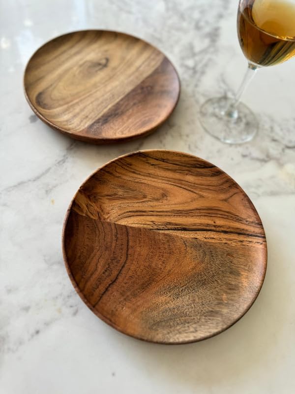 appeasy Wooden Round Platter | Wooden Serving Tray | Appetizer Plate | Snacks Serving Plate for Home Kitchen and Cafe Restaurant (Pack of 2) - Image 1