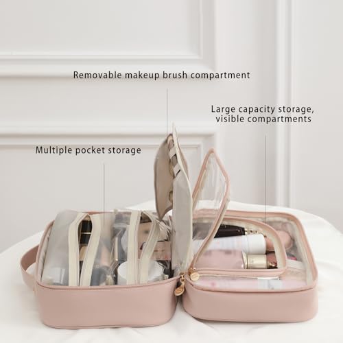 RIGHT AWAY Travel Toiletry Bag for Women, Makeup Bag& Cases, Waterproof Makeup Organizer Cosmetic Bag with Compartments,Portable Make Up Bag for Travel Size Toiletries,Skincare,Brushes Set,Pink - Image 5