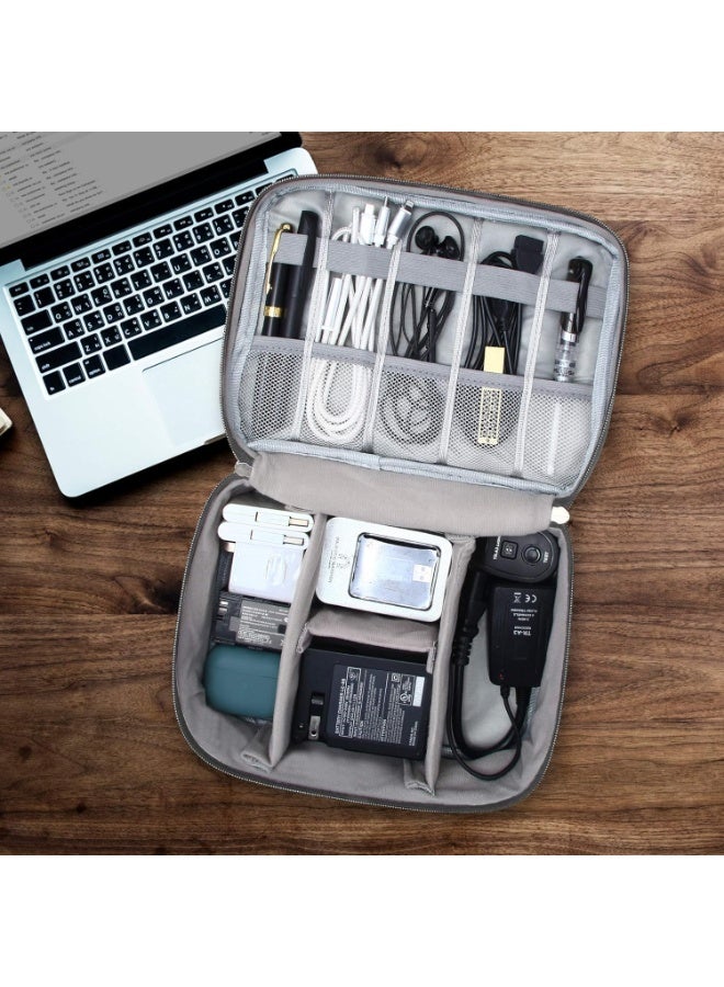 Big Travel Universal Cable Organizer Waterproof Carrying Bag, Gadgets Electronics Accessories Storage Case for Charger, USB Cables, Earphone, Ipad Mini, Phone, SD Card, Power Bank (Gery) - Image 3