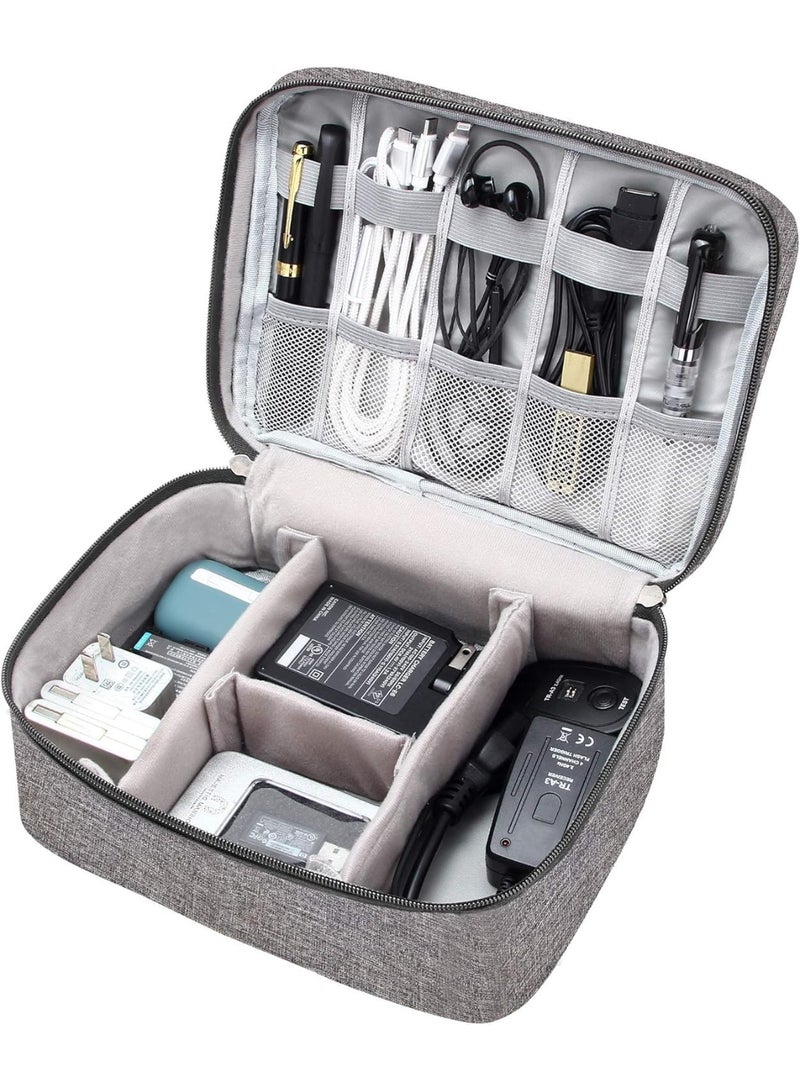 Big Travel Universal Cable Organizer Waterproof Carrying Bag, Gadgets Electronics Accessories Storage Case for Charger, USB Cables, Earphone, Ipad Mini, Phone, SD Card, Power Bank (Gery) - Image 1