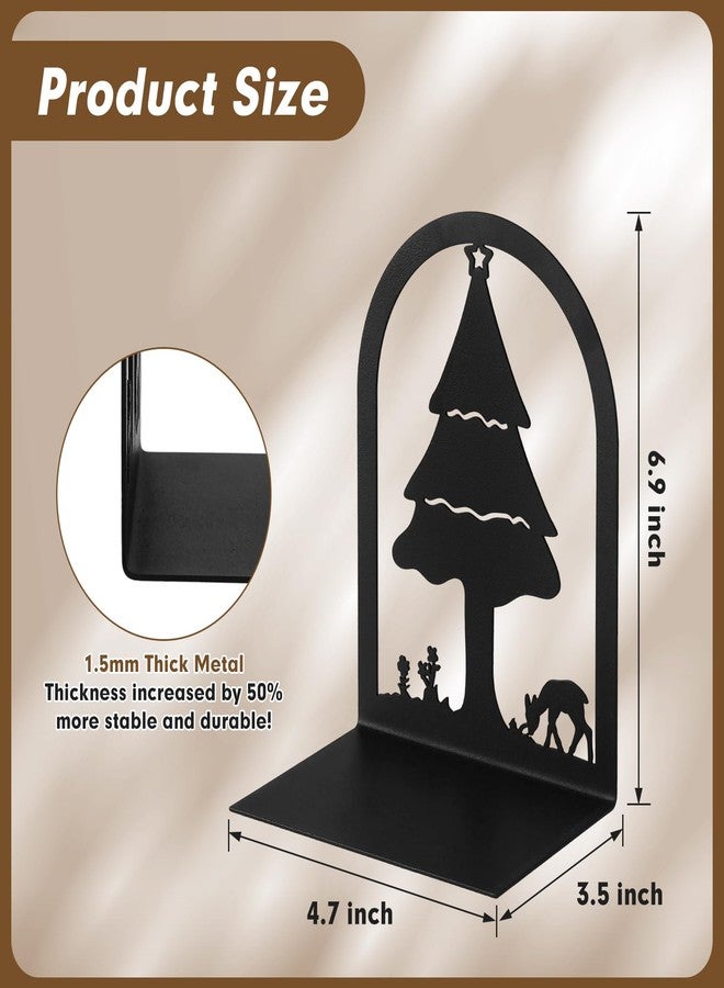 Aertiavty 2 Pcs Bookends for Shelves, Heavy-Duty Morden Tree Book Ends, Non-Skid Metal Bookends, 1 Pair Large Decorative Book Holder for Home and Office, Black Book Stopper, Forest - Image 4