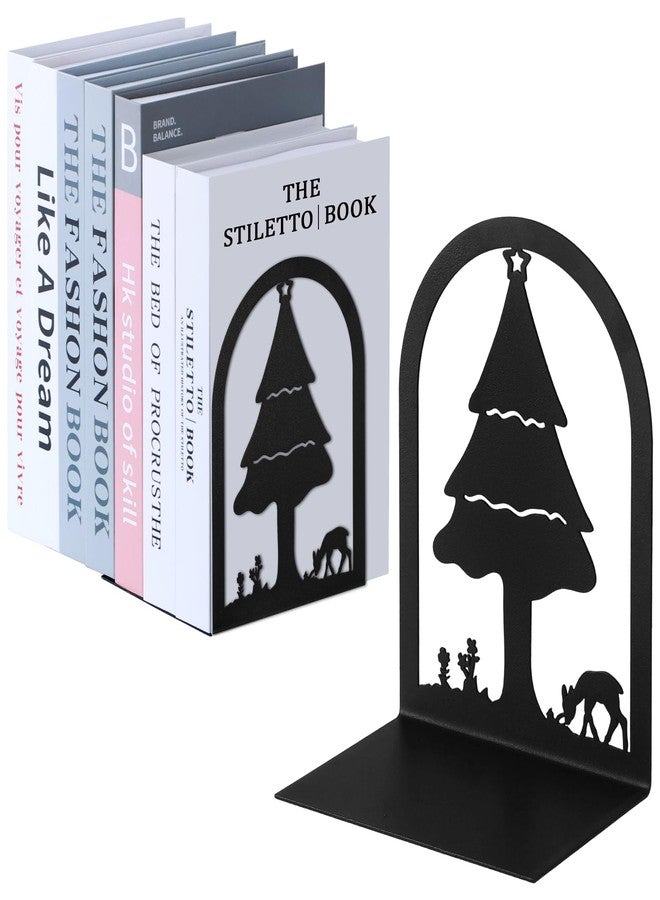 Aertiavty 2 Pcs Bookends for Shelves, Heavy-Duty Morden Tree Book Ends, Non-Skid Metal Bookends, 1 Pair Large Decorative Book Holder for Home and Office, Black Book Stopper, Forest - Image 1