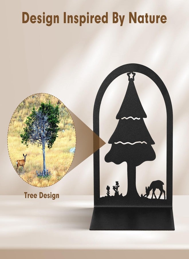 Aertiavty 2 Pcs Bookends for Shelves, Heavy-Duty Morden Tree Book Ends, Non-Skid Metal Bookends, 1 Pair Large Decorative Book Holder for Home and Office, Black Book Stopper, Forest - Image 3