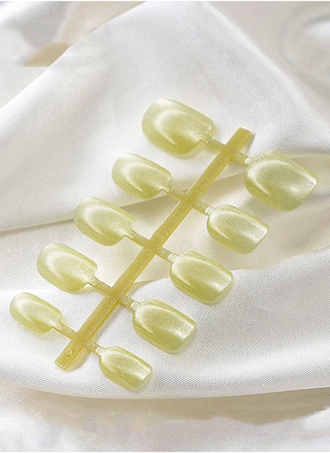 ElegaNail 10 Pcs Crystal Cat Eye Nail Art False Nails Short Square and Round Manicure  Nails Press on Nails with Wearing Tools, Size: XS/S/M（Lemon Yellow）Random Packaging  - Image 3