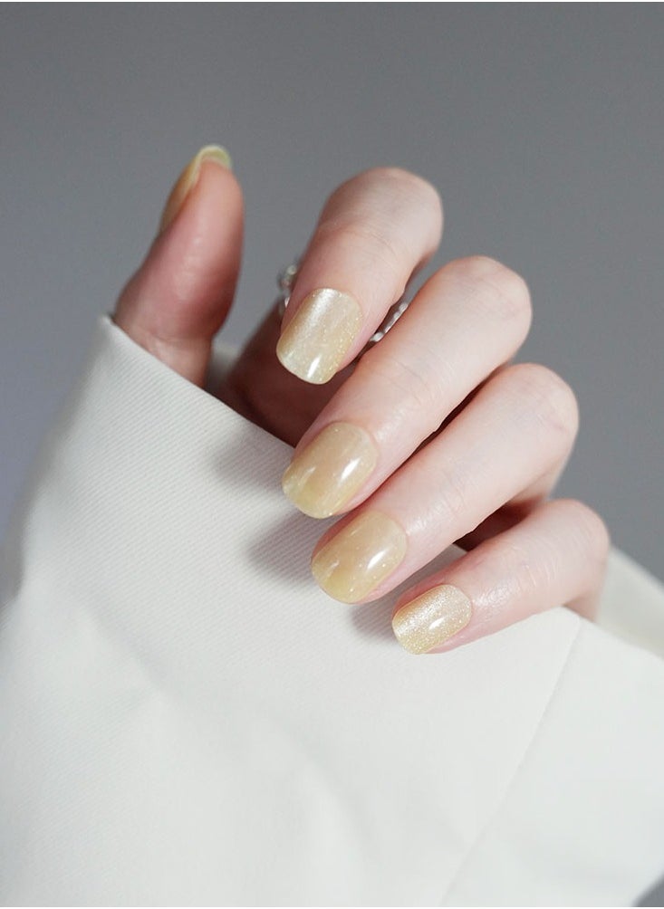ElegaNail 10 Pcs Crystal Cat Eye Nail Art False Nails Short Square and Round Manicure  Nails Press on Nails with Wearing Tools, Size: XS/S/M（Lemon Yellow）Random Packaging  - Image 2