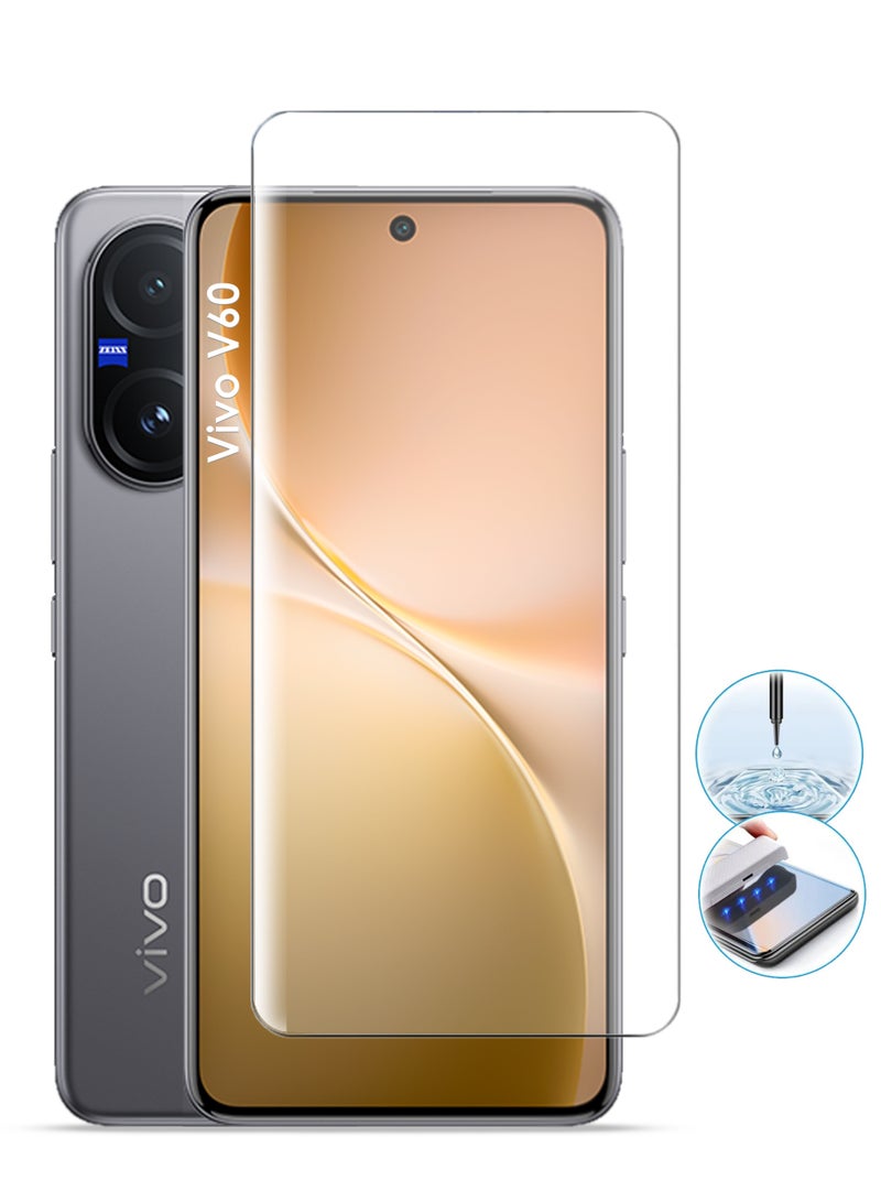 REWO Vivo V60 5G Screen Protector - UV Advanced Full Screen Tempered Glass For Vivo V60, Full Adhesive UV Curved Case Friendly HD Clarity With Installation Kit, High Transparency, Delicate Touch, Anti-Explosion, Smooth Arc Edges - Image 1