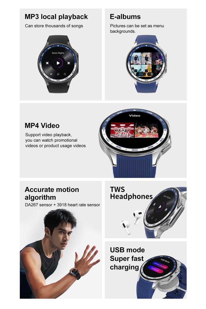 RollsTimi  Men's smart watch 1.43 AMOLED HD screen Bluetooth call watch IP68 waterproof daily wear watch activity tracker heart rate monitor sports and fitness watch, Watch DT Watch X black tape smart watch - Image 2